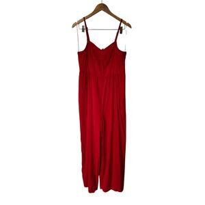 Knox Rose Red Wide Leg Jumpsuit Size Large Ruched Front Adjustable Strap Pockets